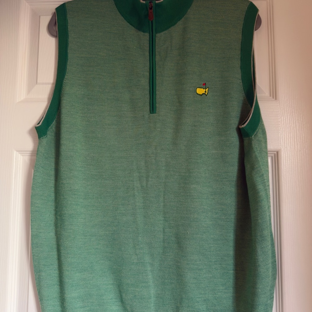 Masters Men's Green Sleeveless Quarter-Zip Sweater Vest with Yellow Logo